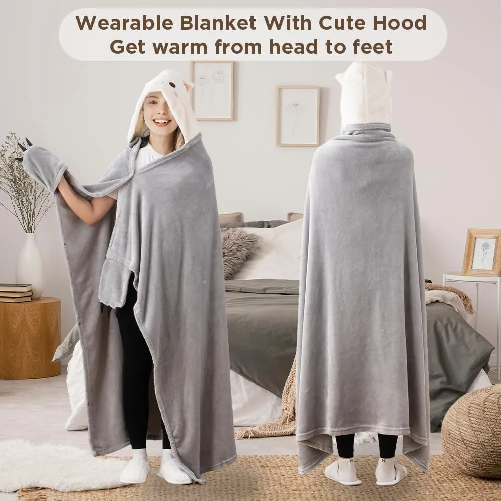 Bunnikins & Clover Wearable Hoodie Blanket for Adults, Warm Oversized Blanket, Soft Flannel Fleece Hoodie Throw Blankets