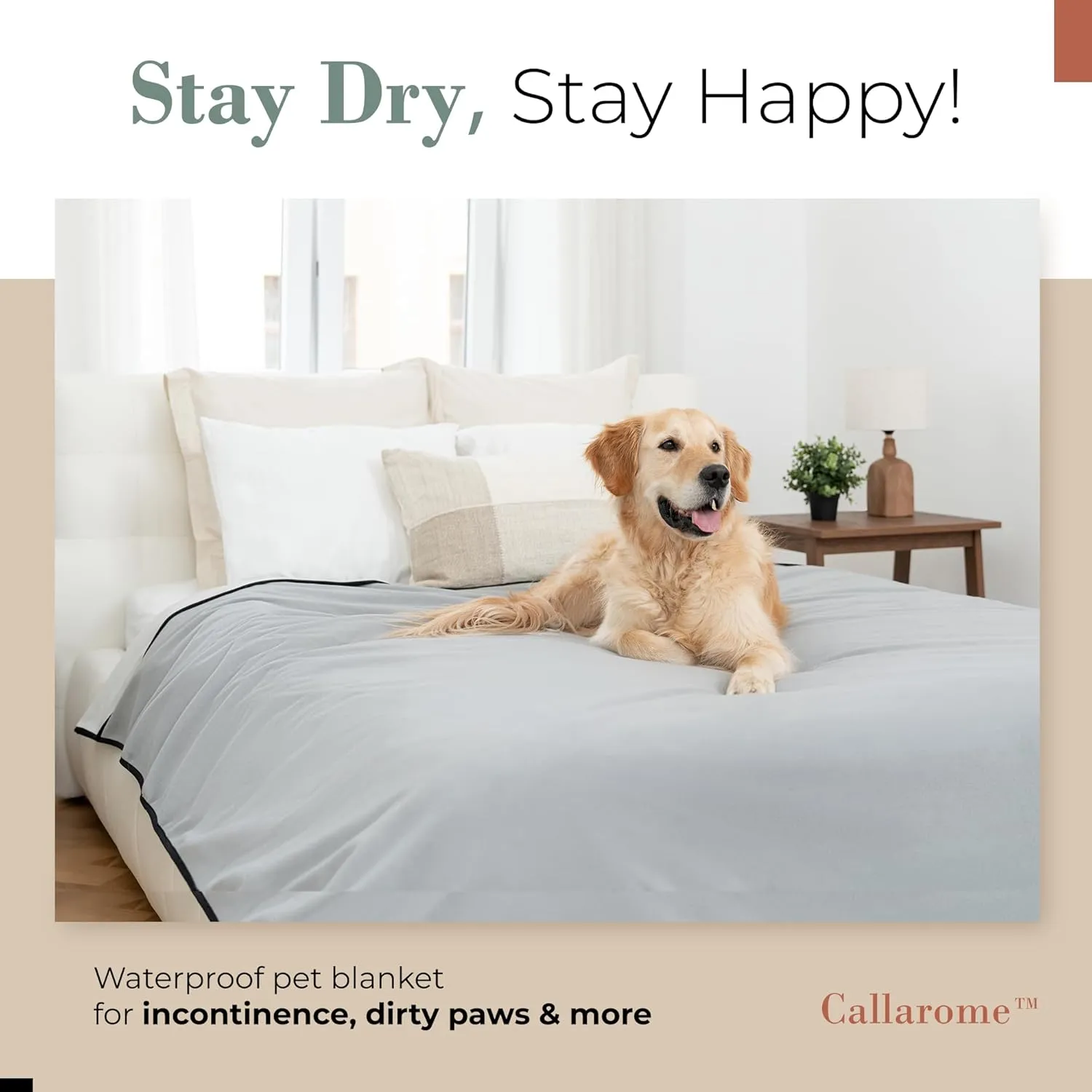 Callarome Waterproof Blanket for Bed - Large Waterproof Dog Blanket - Soft Reversible Furniture Protector for Pets & Home, Ideal for Bed, Couch, or Dog Crate - Grey 80"x90"