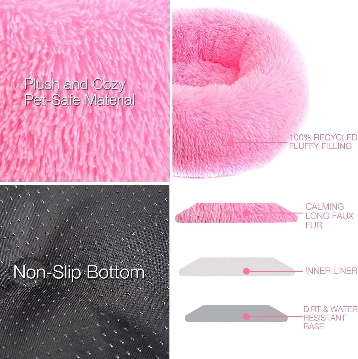 Calming Dog Bed for Small Dogs,Washable Small Pet Bed, Anti-Slip Round Fluffy Plush Faux Fur Large Cat Bed, Fits up to 25 lbs Pets,(Pink 60CM)