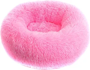 Calming Dog Bed for Small Dogs,Washable Small Pet Bed, Anti-Slip Round Fluffy Plush Faux Fur Large Cat Bed, Fits up to 25 lbs Pets,(Pink 60CM)