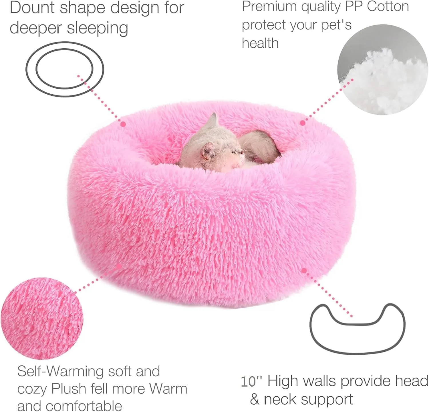 Calming Dog Bed for Small Dogs,Washable Small Pet Bed, Anti-Slip Round Fluffy Plush Faux Fur Large Cat Bed, Fits up to 25 lbs Pets,(Pink 60CM)