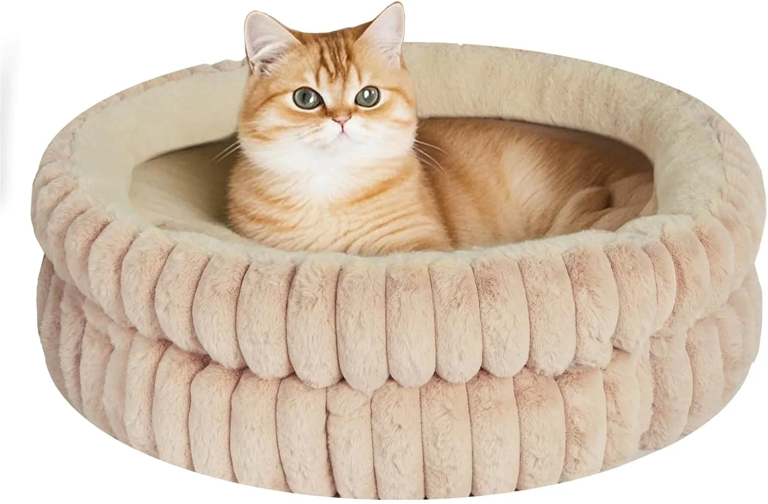 Cat Beds Kitten Bed Washable Dog Bed for Indoor Cats - 24 inches Plush Soft Faux Fur Pet Bed Round Donut Puppy Kitty Bed for Small Medium Cats Dogs with Anti-Slip Bottom, Fit up to 25 lbs Pets