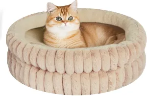 Cat Beds Kitten Bed Washable Dog Bed for Indoor Cats - 24 inches Plush Soft Faux Fur Pet Bed Round Donut Puppy Kitty Bed for Small Medium Cats Dogs with Anti-Slip Bottom, Fit up to 25 lbs Pets