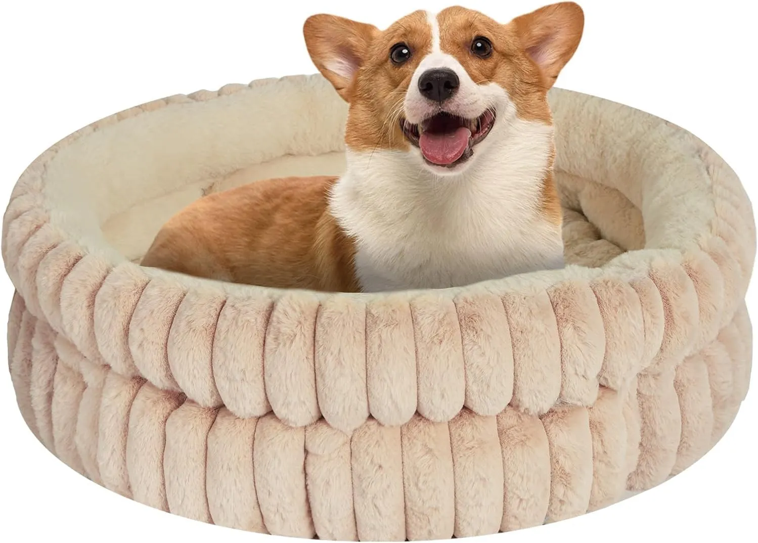 Cat Beds Kitten Bed Washable Dog Bed for Indoor Cats - 24 inches Plush Soft Faux Fur Pet Bed Round Donut Puppy Kitty Bed for Small Medium Cats Dogs with Anti-Slip Bottom, Fit up to 25 lbs Pets