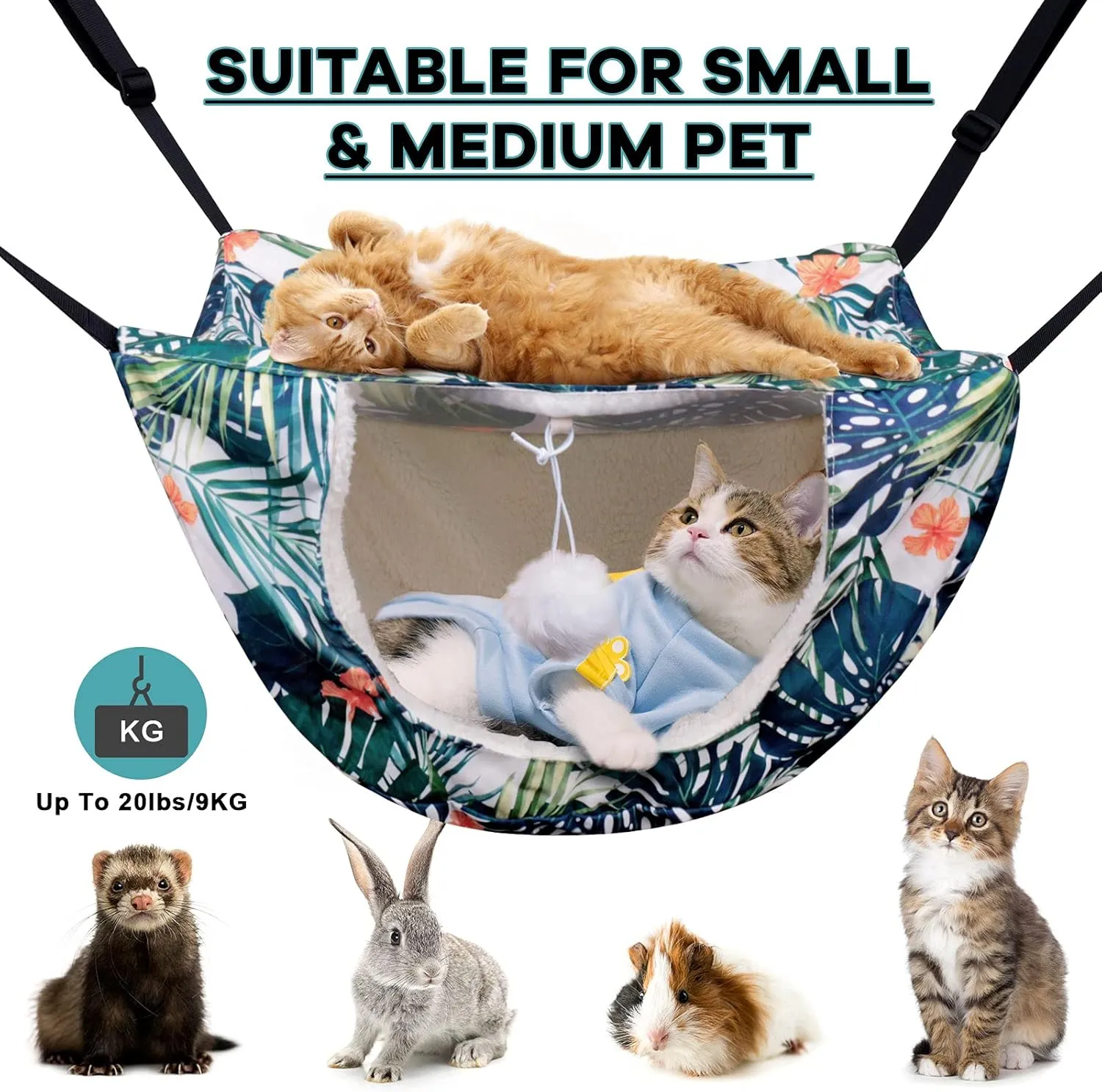Cat Cage Hammock, Double Layer Soft Plush Hanging Pet Bed, Suitable for Indoor Cats Kitten Ferret Hamster Rabbit or Small Animals, 2 Level Comfortable Hammock Bed for Spring/Summer/Winter