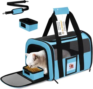 Cat Carrier Dog Carriers Airline Approved for Small Dogs, Kitten, Carriers for Small Medium Cats Under 15lb, Collapsible Soft Sided TSA Approved Pet Travel Carrier-Blue