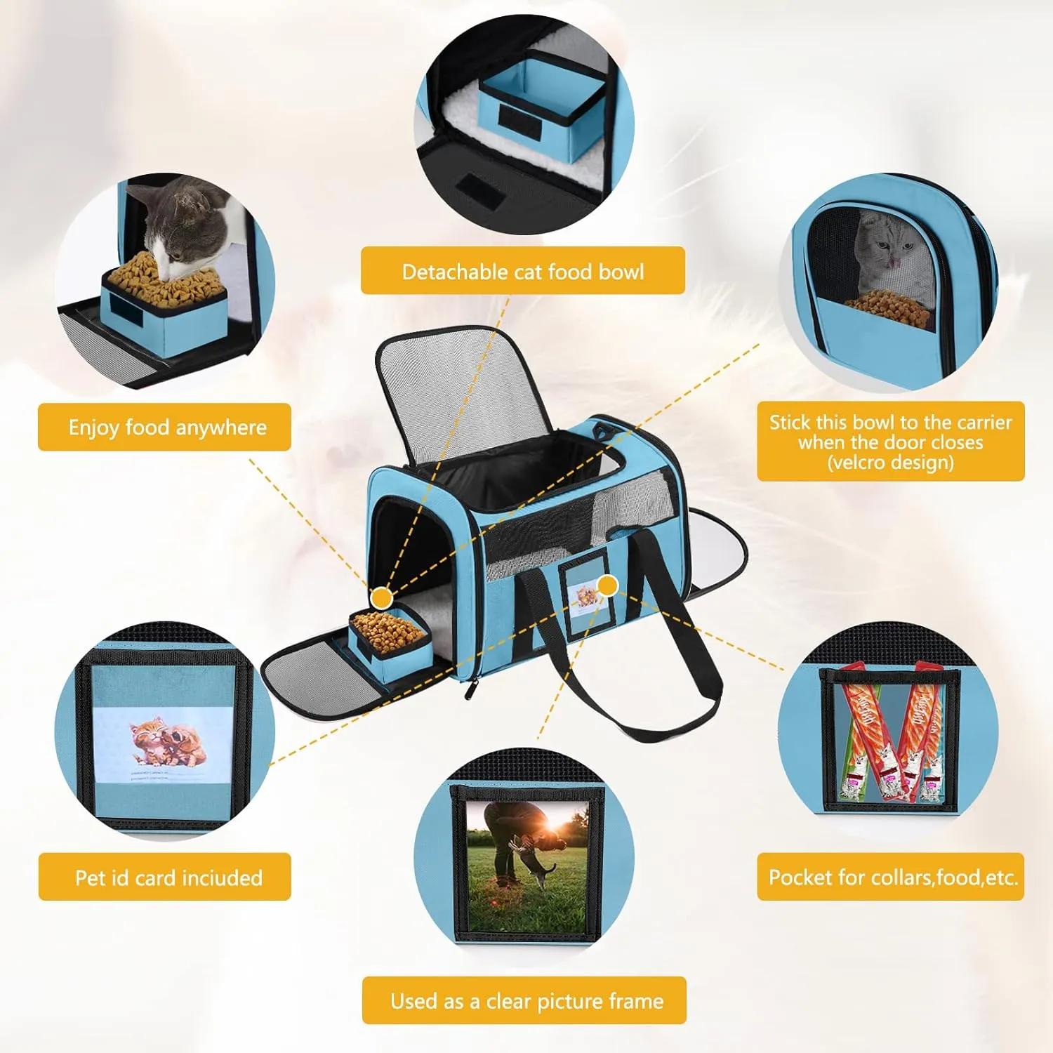 Cat Carrier Dog Carriers Airline Approved for Small Dogs, Kitten, Carriers for Small Medium Cats Under 15lb, Collapsible Soft Sided TSA Approved Pet Travel Carrier-Blue