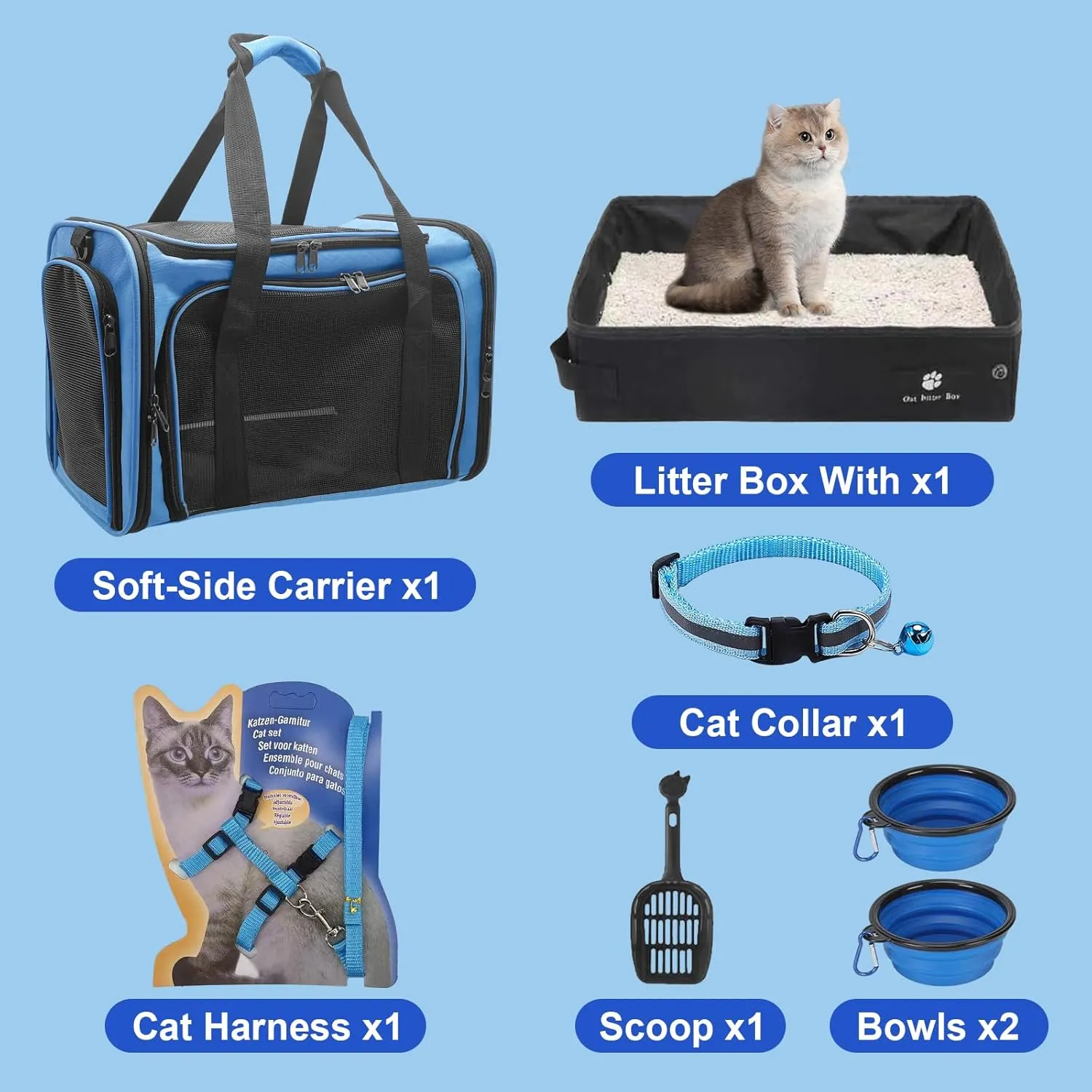 Cat Carrier Soft-Sided & Foldable Cat Travel Litter Box, Fit for Pet Up to 20Lbs, 17.7' * 11.8 * 11.8 inches Cat Bag for Traveling & Camping Cat Travel Carrier Kit