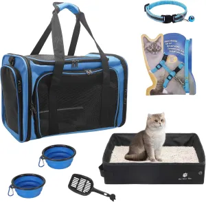 Cat Carrier Soft-Sided & Foldable Cat Travel Litter Box, Fit for Pet Up to 20Lbs, 17.7' * 11.8 * 11.8 inches Cat Bag for Traveling & Camping Cat Travel Carrier Kit