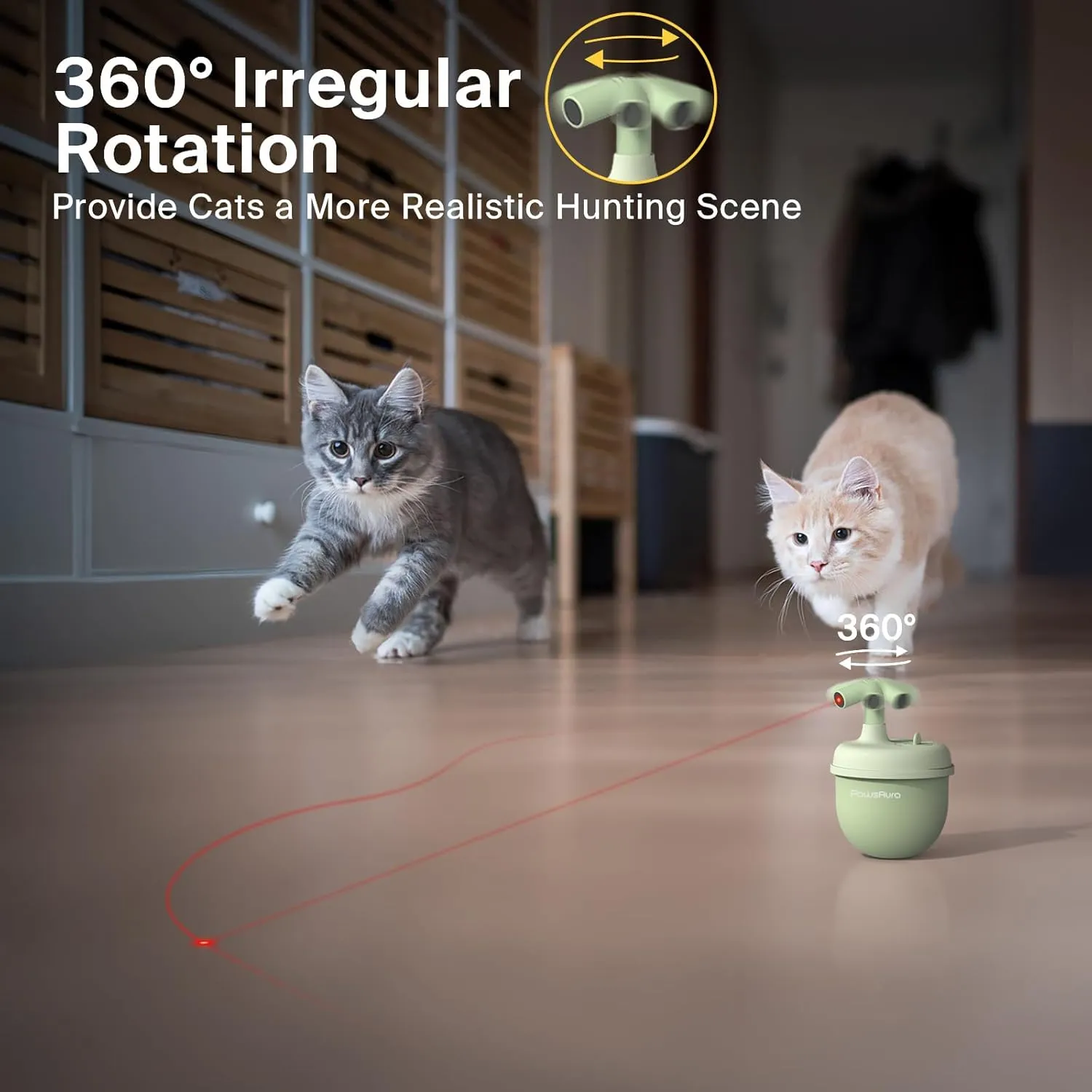 Cat Laser Toys, Automatic Cat Laser Toy Tumbler Design, Rechargeable Cat Laser Pointer 360Irregular Rotation, 3 Modes Interactive Cat Toy for Indoor Cats of All Ages and Sizes (Green)