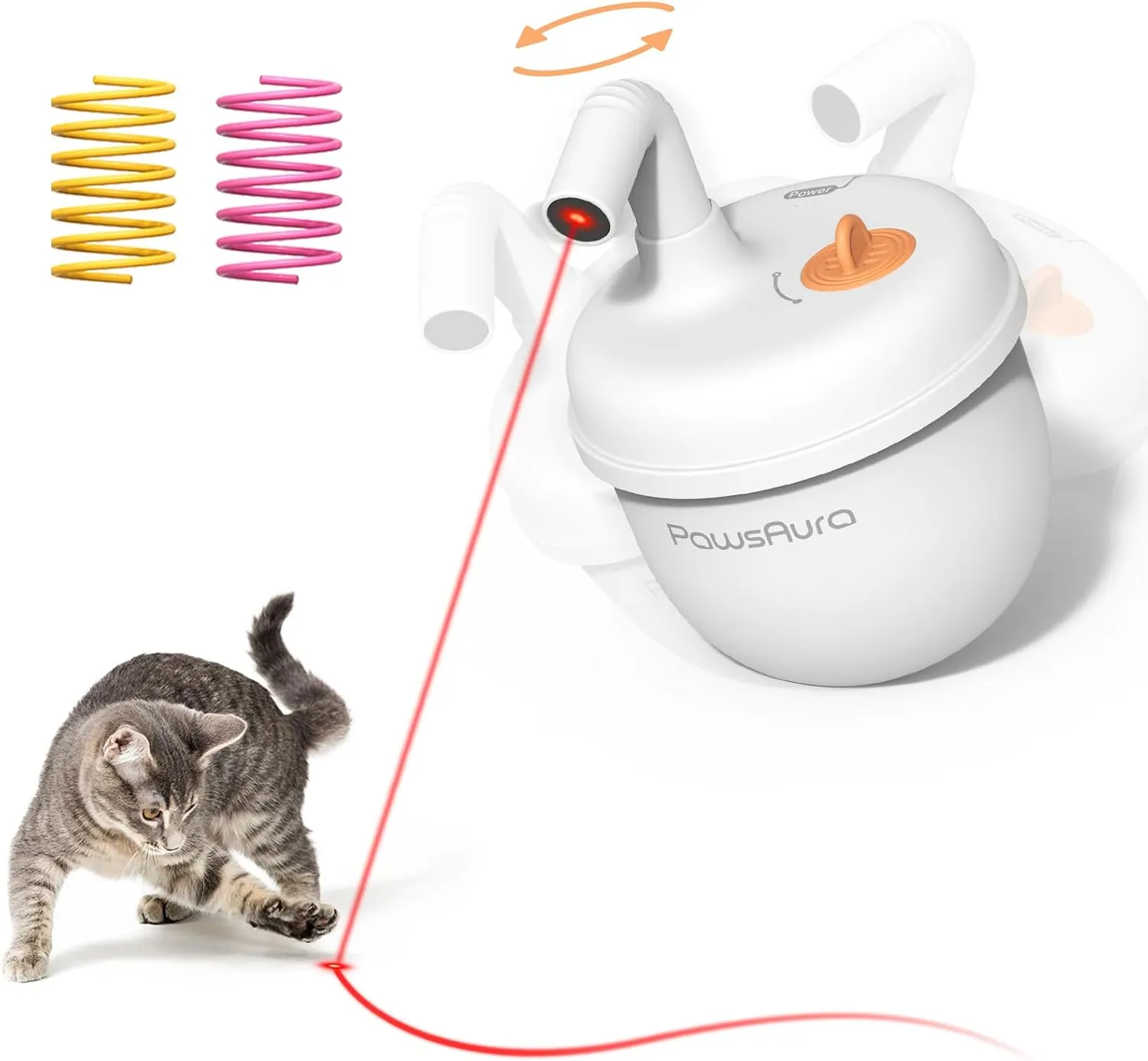 Cat Laser Toys, Automatic Cat Laser Toy Tumbler Design, Rechargeable Cat Laser Pointer 360Irregular Rotation, 3 Modes Interactive Cat Toy for Indoor Cats of All Ages and Sizes (White)