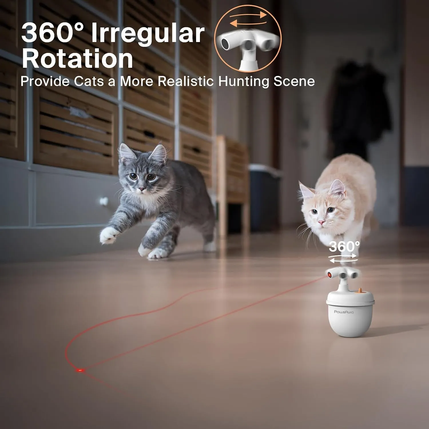 Cat Laser Toys, Automatic Cat Laser Toy Tumbler Design, Rechargeable Cat Laser Pointer 360Irregular Rotation, 3 Modes Interactive Cat Toy for Indoor Cats of All Ages and Sizes (White)