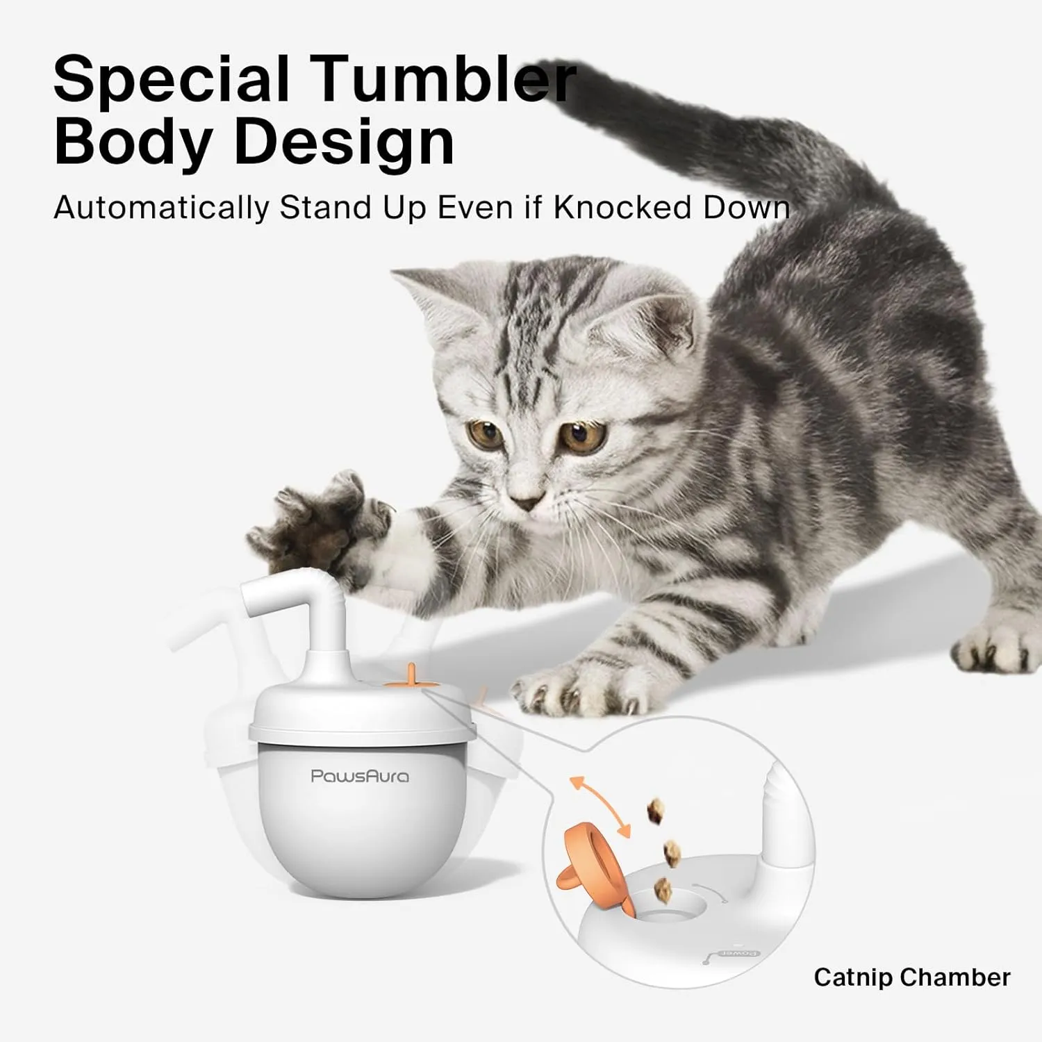 Cat Laser Toys, Automatic Cat Laser Toy Tumbler Design, Rechargeable Cat Laser Pointer 360Irregular Rotation, 3 Modes Interactive Cat Toy for Indoor Cats of All Ages and Sizes (White)