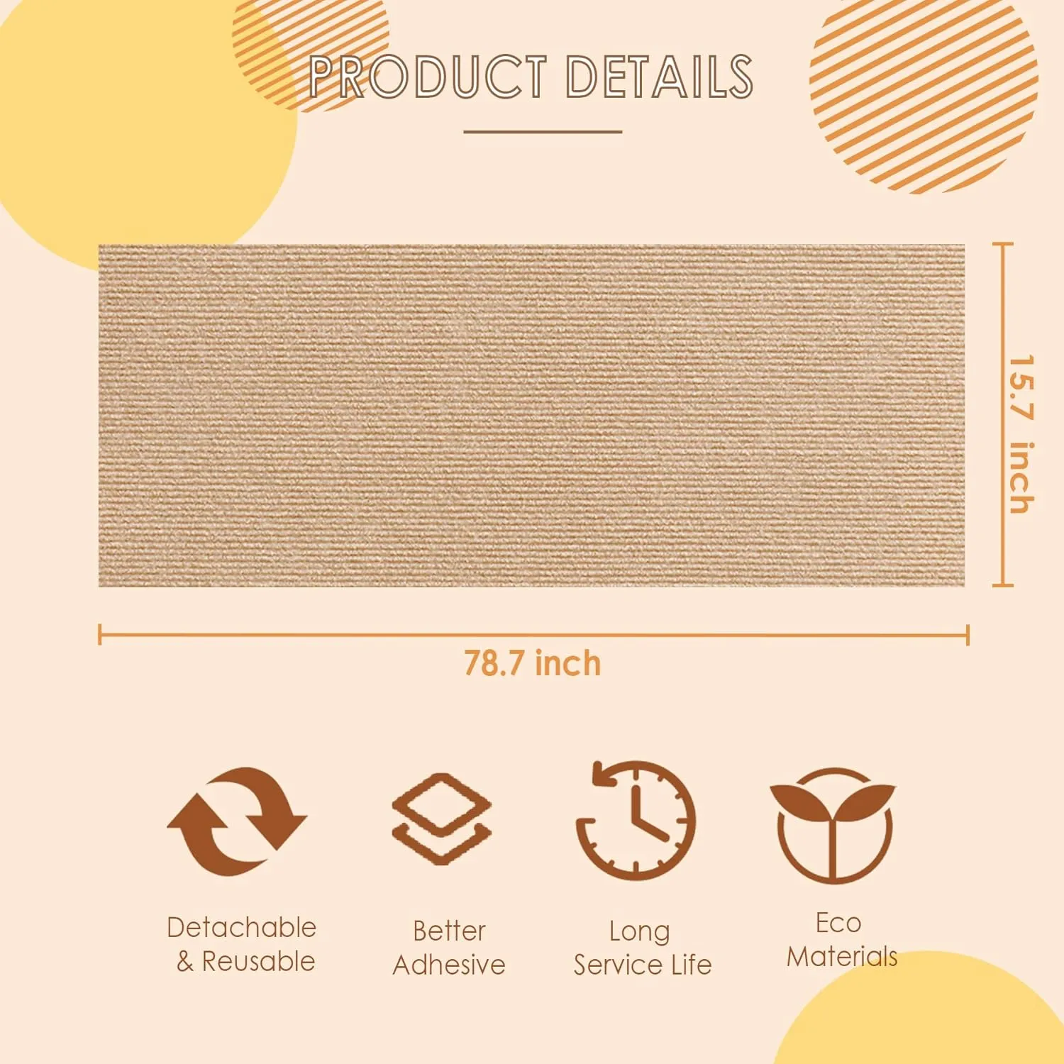 Cat Scratch Mat Furniture Protector 78.7"x15.7",Adhesive Cat Scratch Carpet Mat,Couch Protector from Cat Claws,Climbing Wall Scratcher for Indoor Cats,Trimmable Replacement for Cat Scratchers