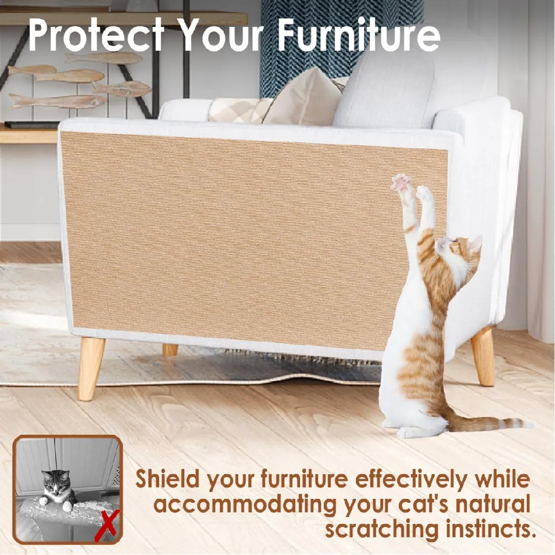 Cat Scratch Mat Furniture Protector 78.7"x15.7",Adhesive Cat Scratch Carpet Mat,Couch Protector from Cat Claws,Climbing Wall Scratcher for Indoor Cats,Trimmable Replacement for Cat Scratchers