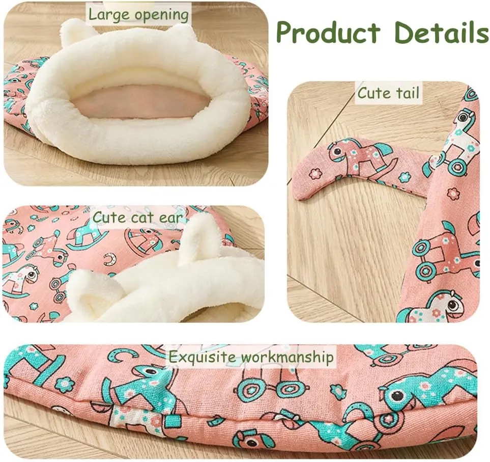 Cat Sleeping Bag for Indoor Cats, Cozy Cat Winter Sleeping Bag, Soft Plush Cats Sack Self Warming Kitten Bed Cave, Covered Warm Bed for Kittens (Green, 21.65x17.7in)