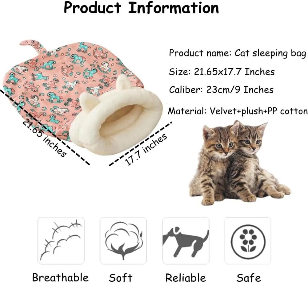 Cat Sleeping Bag for Indoor Cats, Cozy Cat Winter Sleeping Bag, Soft Plush Cats Sack Self Warming Kitten Bed Cave, Covered Warm Bed for Kittens (Green, 21.65x17.7in)