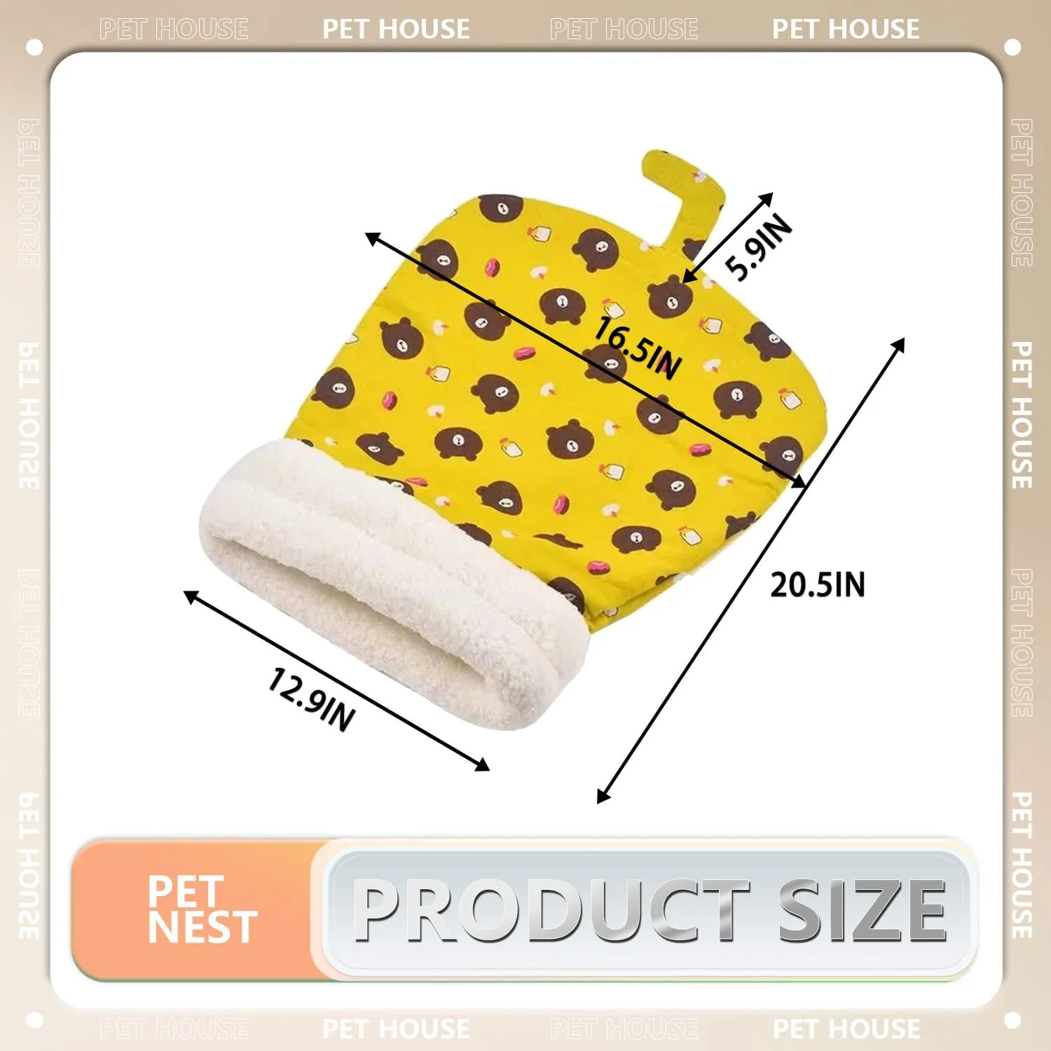 Cat Sleeping Bag, Soft Plush Winter Cat Cave Bed Self-Warming Sack for Indoor Cats Small Dogs (Yellow)