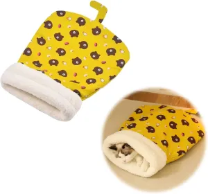Cat Sleeping Bag, Soft Plush Winter Cat Cave Bed Self-Warming Sack for Indoor Cats Small Dogs (Yellow)