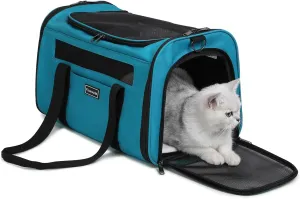 Cat Travel Carrier - Foldable Dog Carrier Bag, Soft-Sided Pet Bag up to 20 Lbs,Pet Carrier Soft-Sided Escape Proof with 4 Ventilated Windows, Airline Approved Travel Puppy Carrier (Blue)