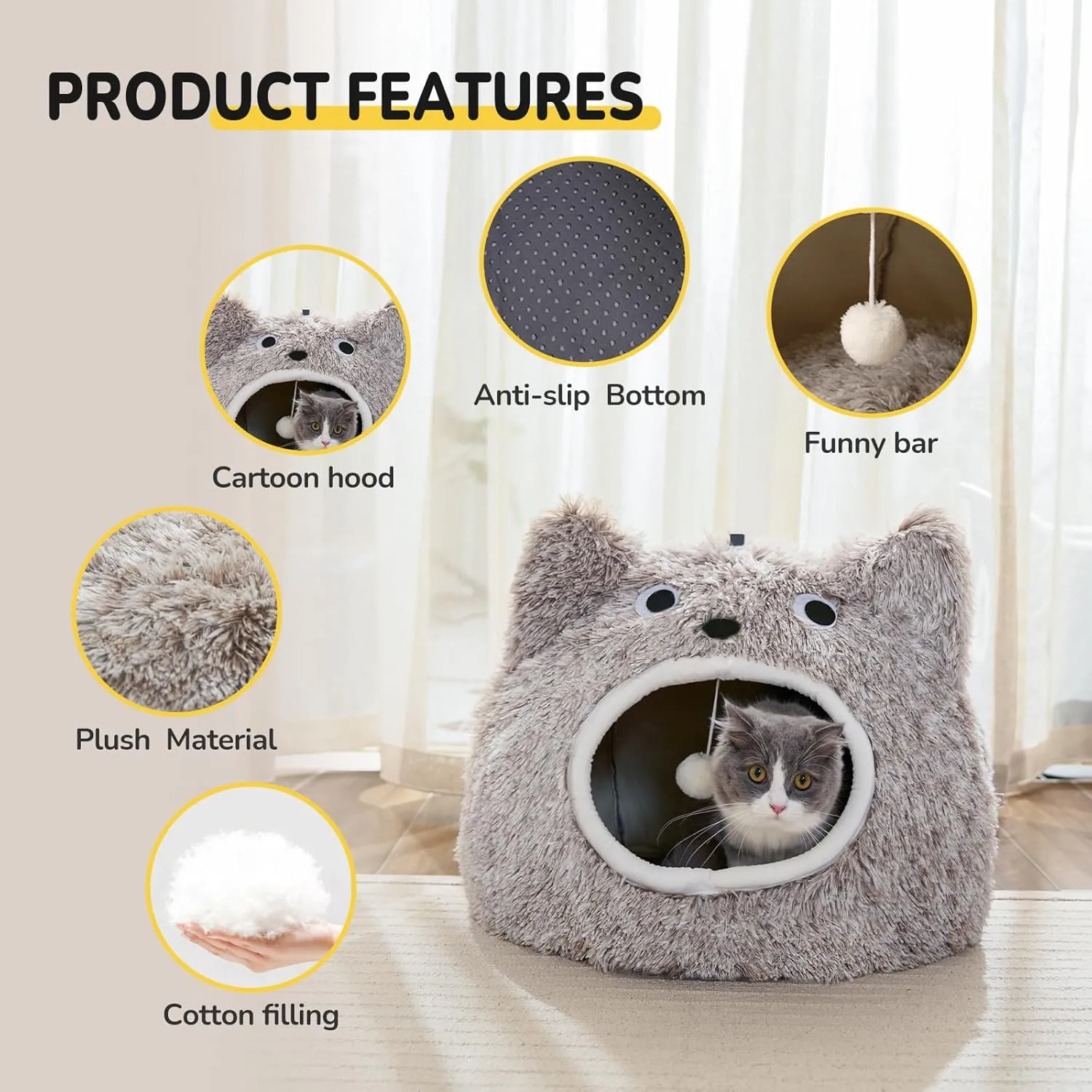 CATISM Cat Bed, Cat Beds for Indoor Cats - Cats Bed Cave Kitten Bed Removable Washable Cover