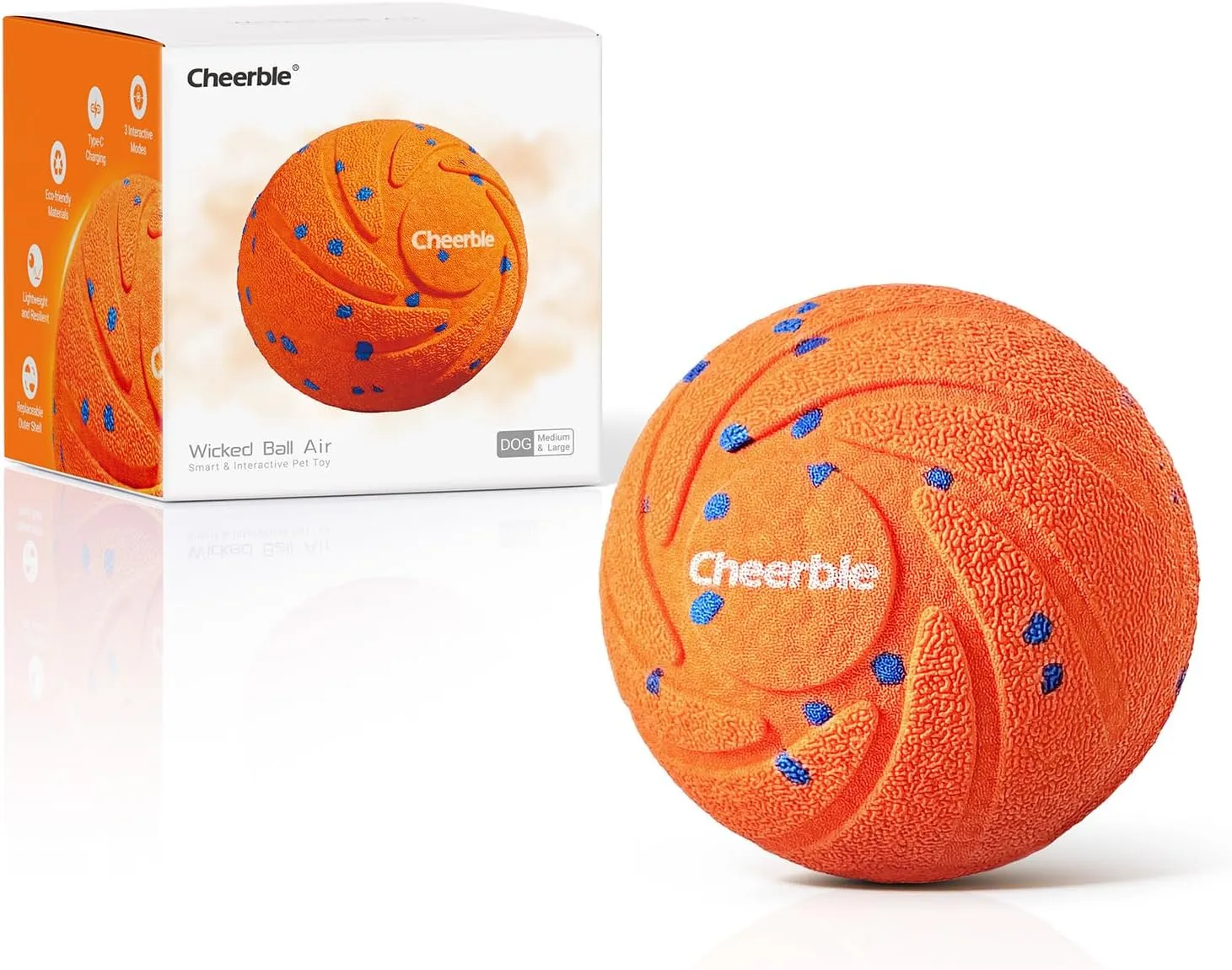 Cheerble Smart Interactive Dog Toy, Wicked Ball AIR, Automatic Moving, Bouncing, Rotating, IPX7 Waterproof Rating, Active Rolling Ball for Medium and Large Dogs
