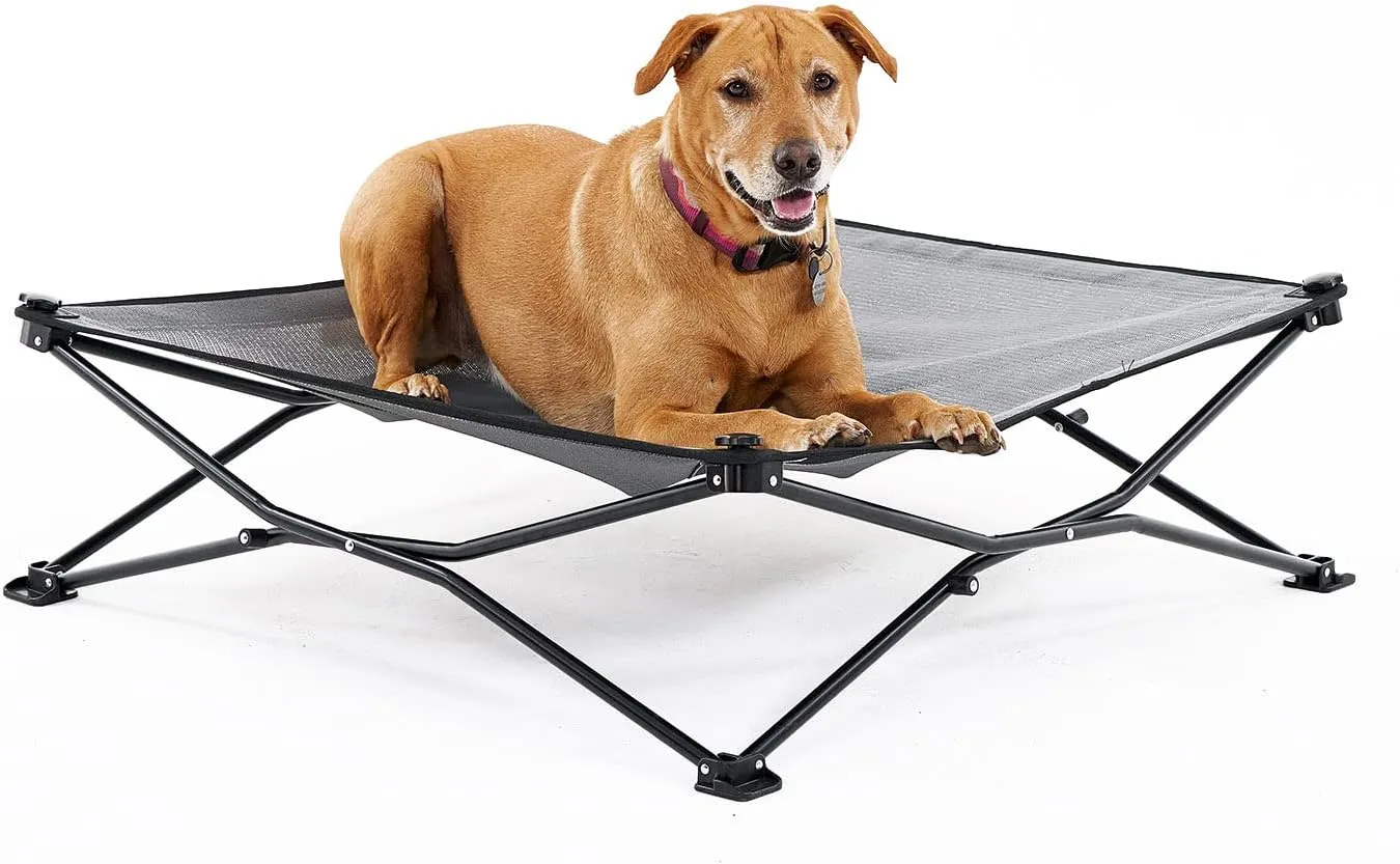 Coolaroo On-The-Go Elevated Dog Bed - Foldable Pop-Up Travel Dog Bed with Breathable, Moisture-Resistant Fabric, Carry Bag Included, Lightweight & Portable, Steel Grey, Large