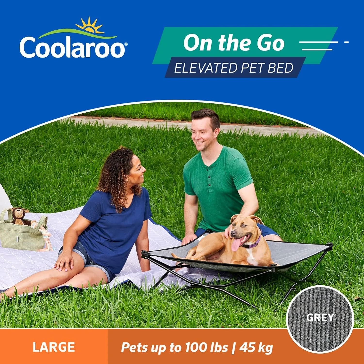 Coolaroo On-The-Go Elevated Dog Bed - Foldable Pop-Up Travel Dog Bed with Breathable, Moisture-Resistant Fabric, Carry Bag Included, Lightweight & Portable, Steel Grey, Large