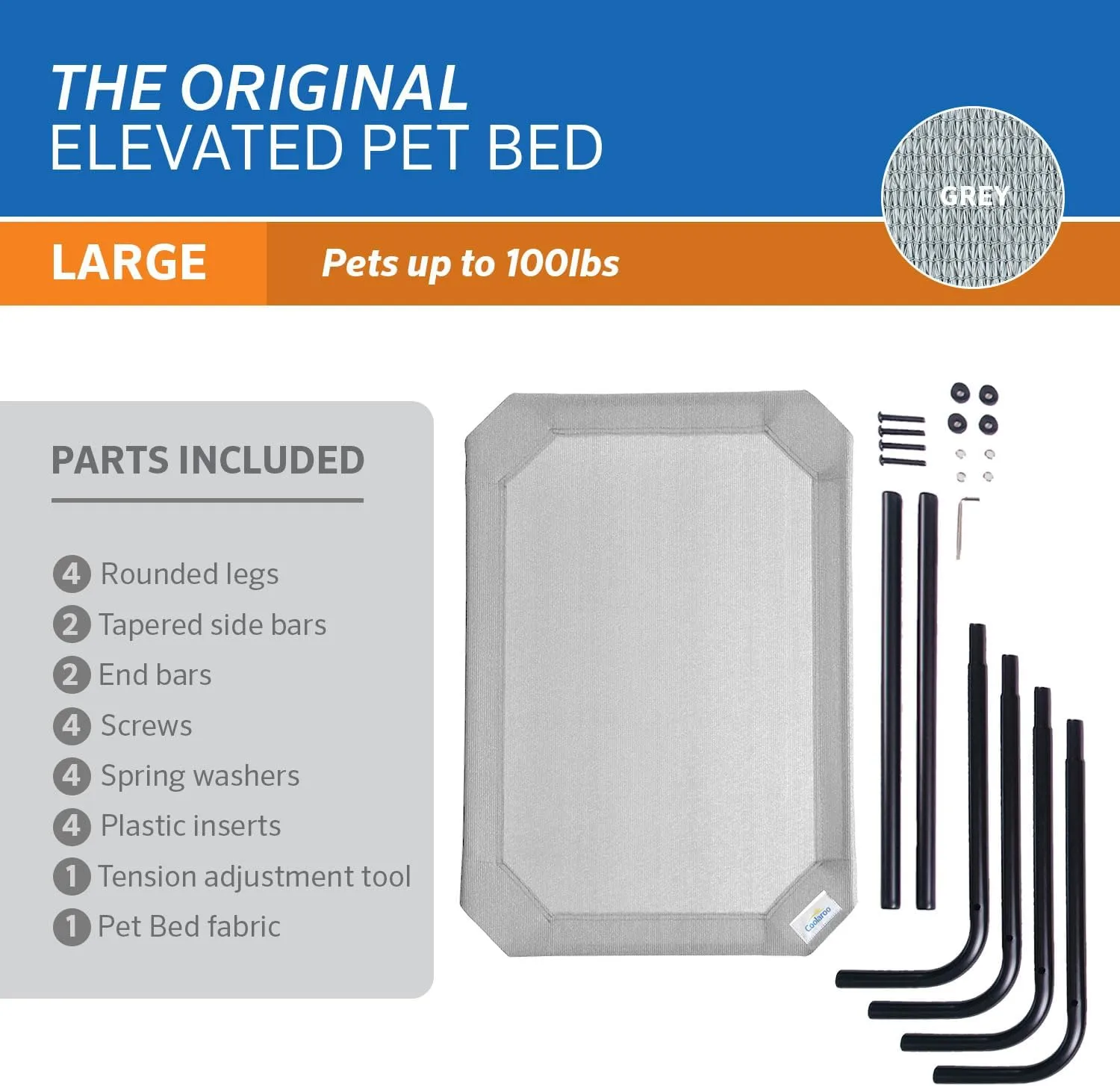 COOLAROO The Original Cooling Elevated Dog Bed, Indoor and Outdoor, Large, Grey