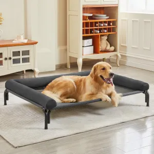 Cooling Elevated Bed for XLarge Dogs - Quick Install, Raised Dog Cot with Bolster, Durable Breathable Teslin Mesh, Washable Dog Sofa Bed Suitable for Indoors and Outdoors - Deep Gray