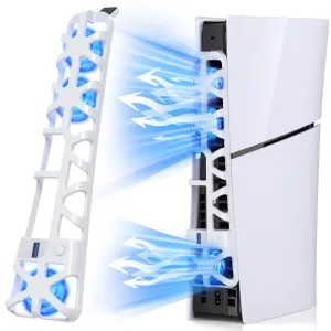 Cooling Fan for PS5 Slim with Adjustable Speed - 3 Mode Speeds, Low Noise, Auto Power On/Off, with USB 3.0 Port, LED Light, Efficient Cooling System for PS5 Disc and Digital