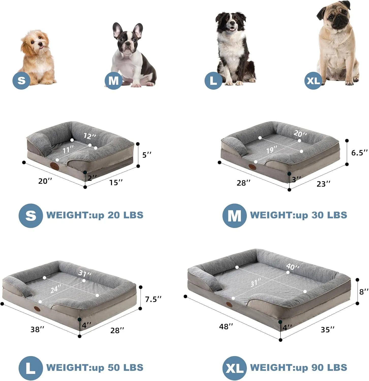 Cooling Pet Bed for Small Dogs and Cats, Waterproof Orthopedic Dog Sofa Bed, Supportive Foam Pet Couch Bed with Washable Removable Cover, Waterproof Lining and Nonskid Bottom(Small, Grey)