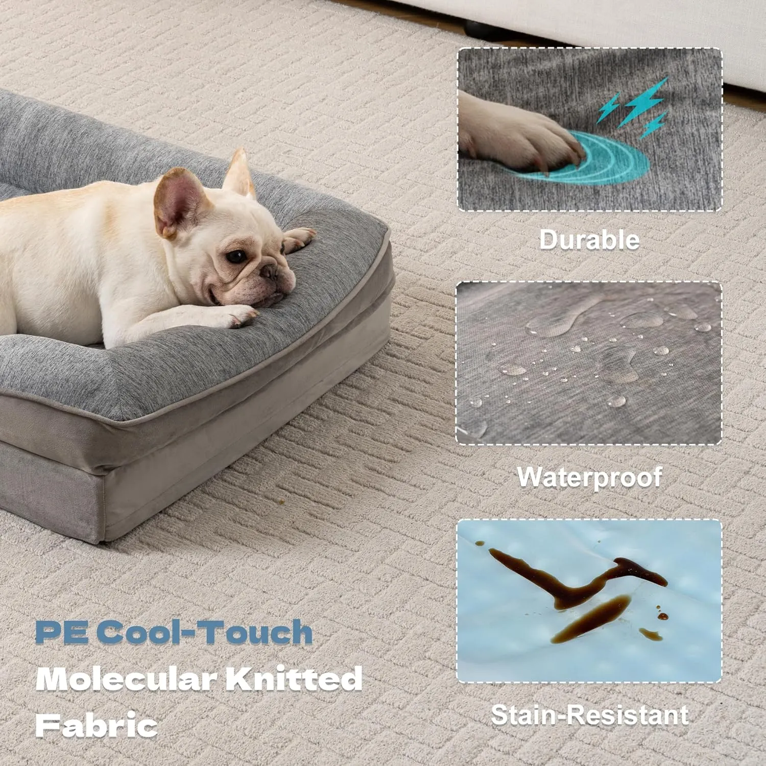 Cooling Pet Bed for Small Dogs and Cats, Waterproof Orthopedic Dog Sofa Bed, Supportive Foam Pet Couch Bed with Washable Removable Cover, Waterproof Lining and Nonskid Bottom(Small, Grey)