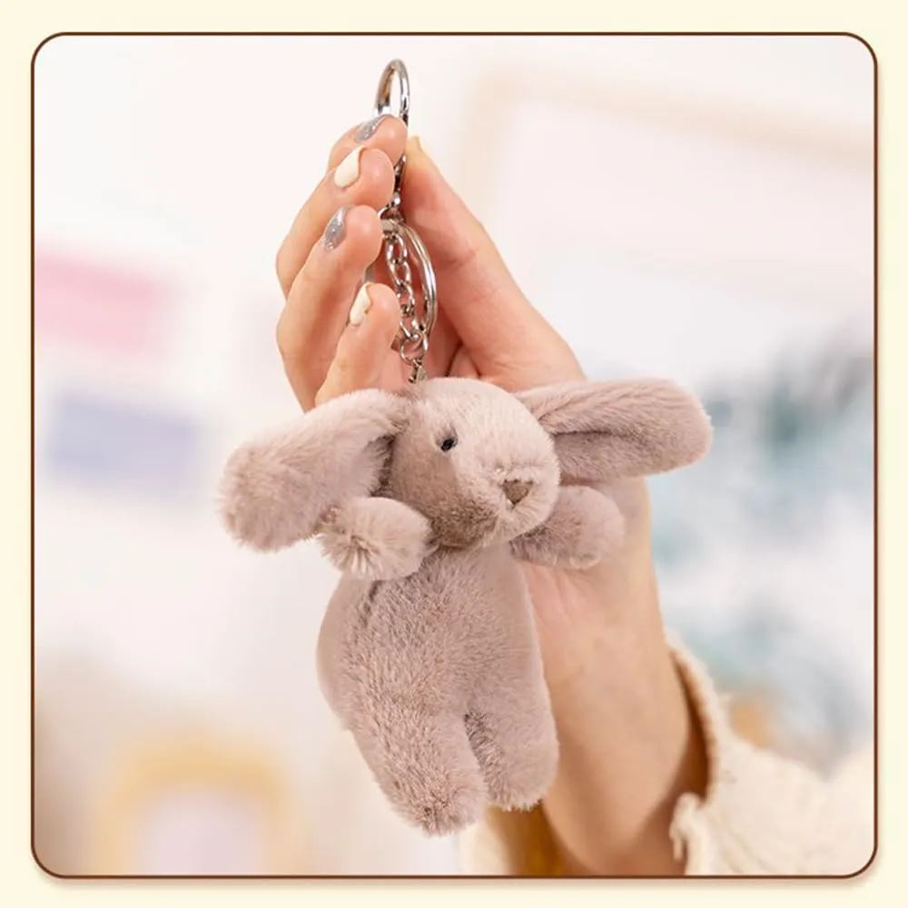 Cute Bunny Plush Keychain for Backpack, 3.5" Inch Mini Rabbit Keychain Purse Charm Pendant Gift for Women (Gray Pink)