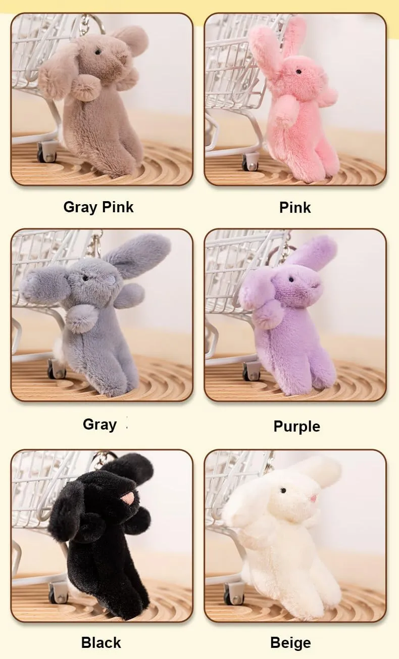 Cute Bunny Plush Keychain for Backpack, 3.5" Inch Mini Rabbit Keychain Purse Charm Pendant Gift for Women (Gray Pink)