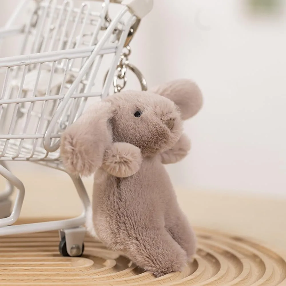 Cute Bunny Plush Keychain for Backpack, 3.5" Inch Mini Rabbit Keychain Purse Charm Pendant Gift for Women (Gray Pink)