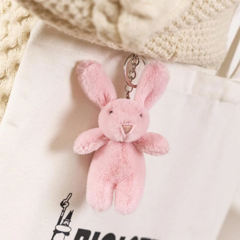Cute Bunny Plush Keychain for Backpack, 3.5" Inch Mini Rabbit Keychain Purse Charm Pendant Gift for Women (Gray Pink)