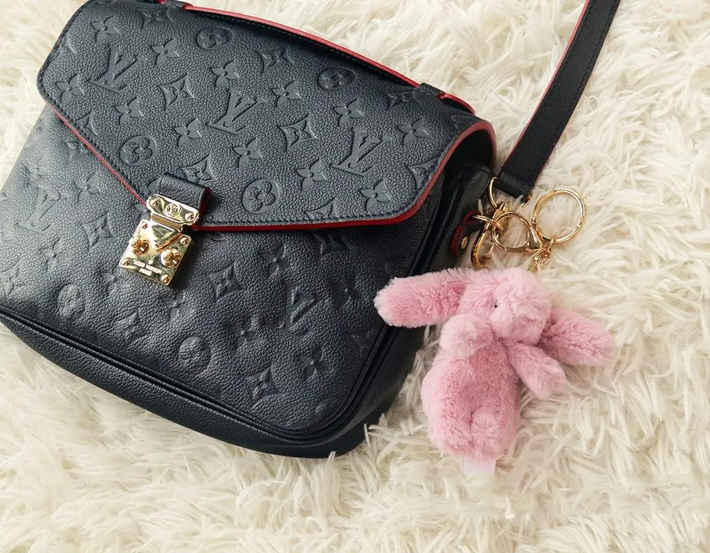 Cute Bunny Plush Keychain for Backpack, 3.5" Inch Mini Rabbit Keychain Purse Charm Pendant Gift for Women (Gray Pink)