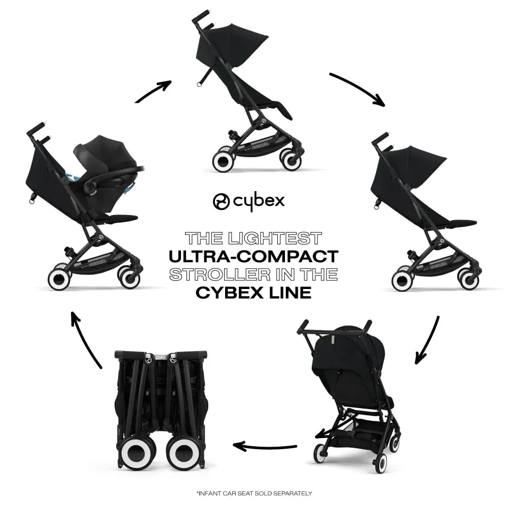 Cybex Libelle 2 Travel pockit Baby Stroller - Lightweight Carry-On Travel Stroller for Airplane with One-Hand Recline, Compatible with CYBEX Car Seats, Magic Black