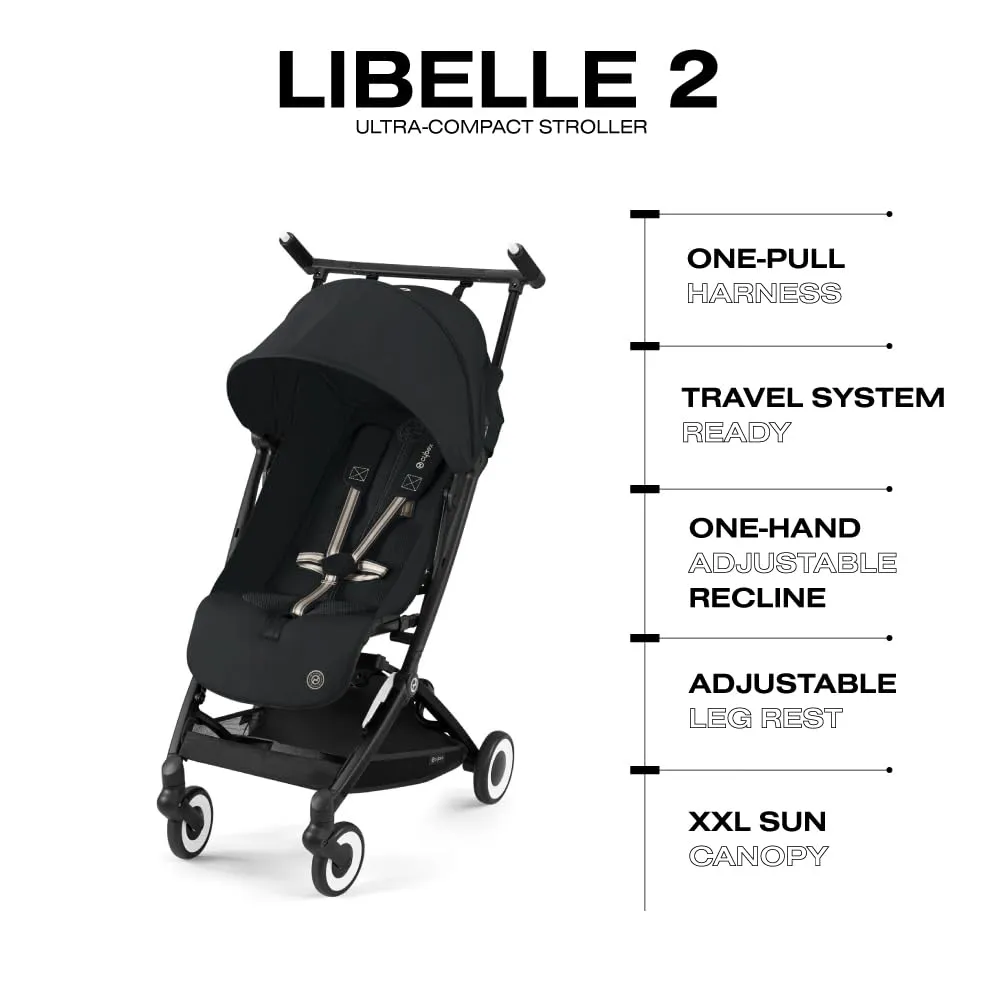 Cybex Libelle 2 Travel pockit Baby Stroller - Lightweight Carry-On Travel Stroller for Airplane with One-Hand Recline, Compatible with CYBEX Car Seats, Magic Black