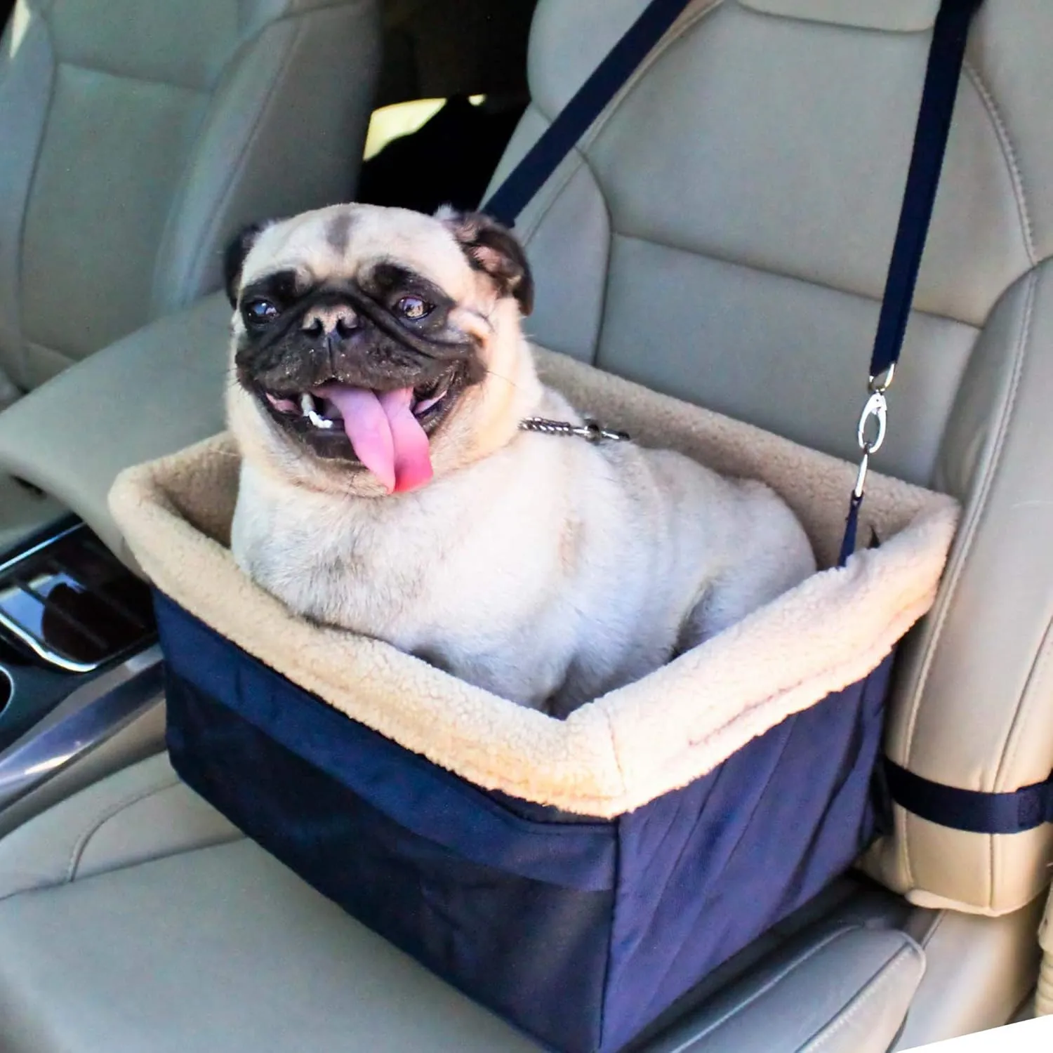 Deluxe Dog Car Seat Fits Pets up to 15lbs, Dog Booster Seat, Padded Cushioning, Adjustable Straps, Metal Frame Encasing, Installs in Seconds, Collapsible Canvas and Easy to Clean