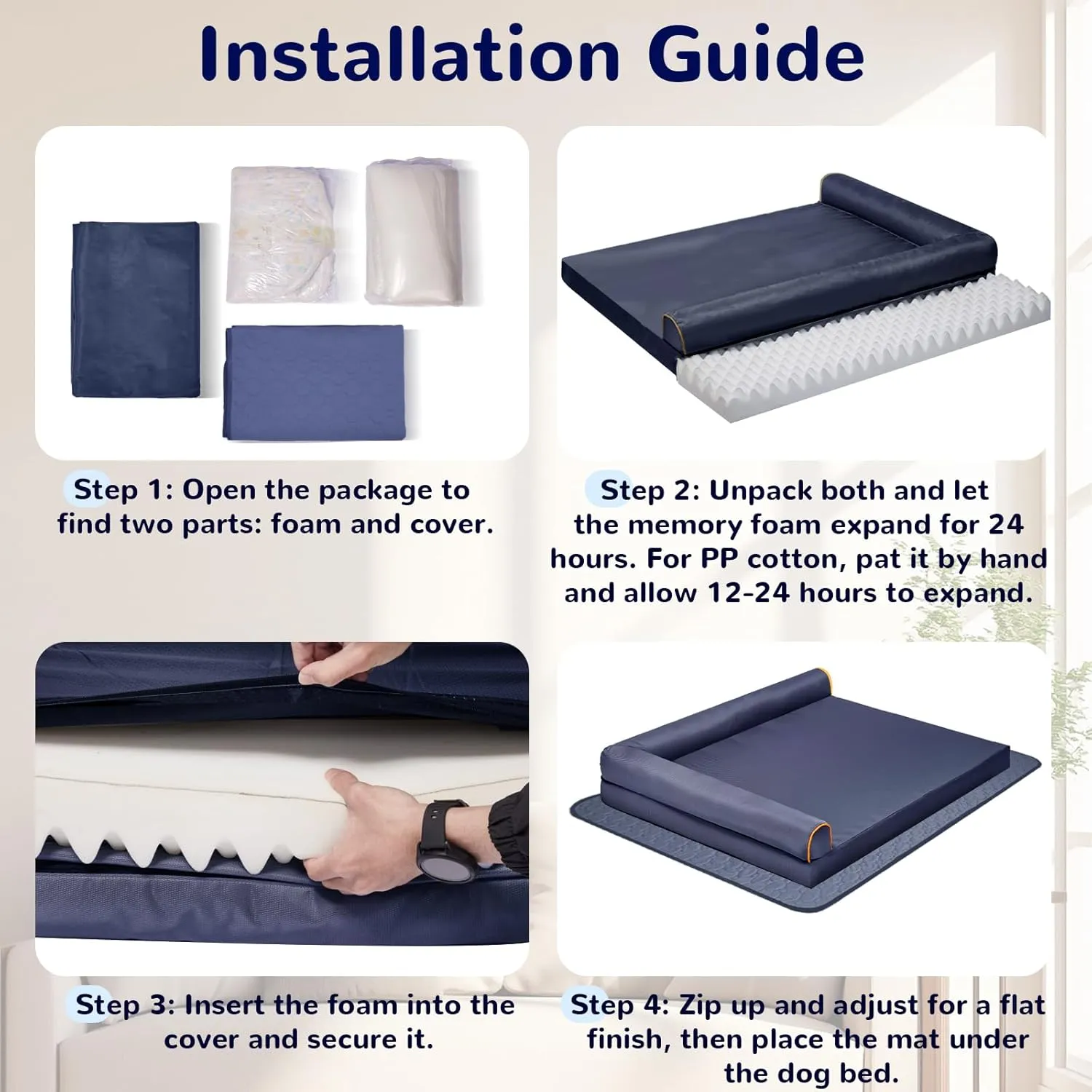 Dog Beds for Small with Memory Foam,Orthopedic for Puppy Bed,Waterproof Dog Couch Pet Bed with Removable Washable Cover Dust-Proof and Anti-Slip Pad,Blue