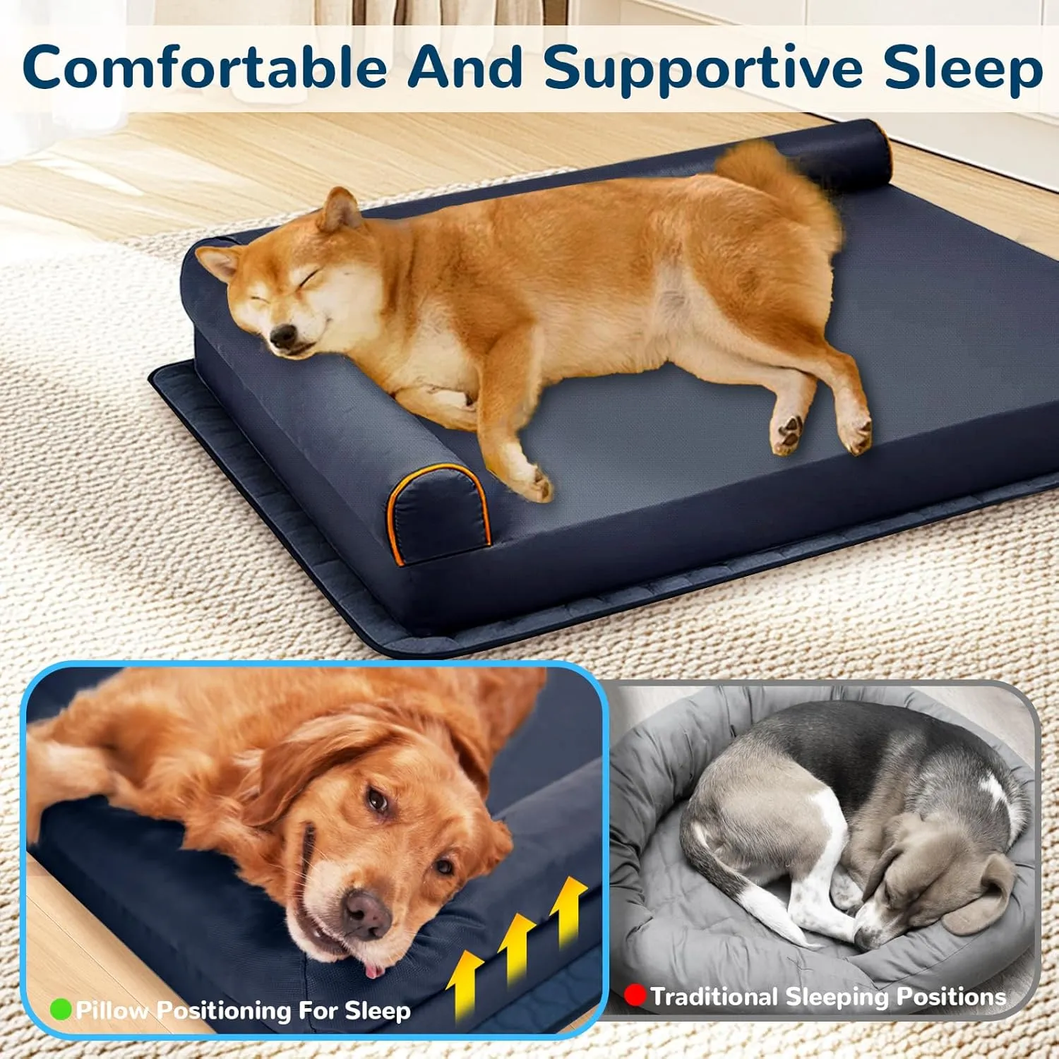Dog Beds for Small with Memory Foam,Orthopedic for Puppy Bed,Waterproof Dog Couch Pet Bed with Removable Washable Cover Dust-Proof and Anti-Slip Pad,Blue