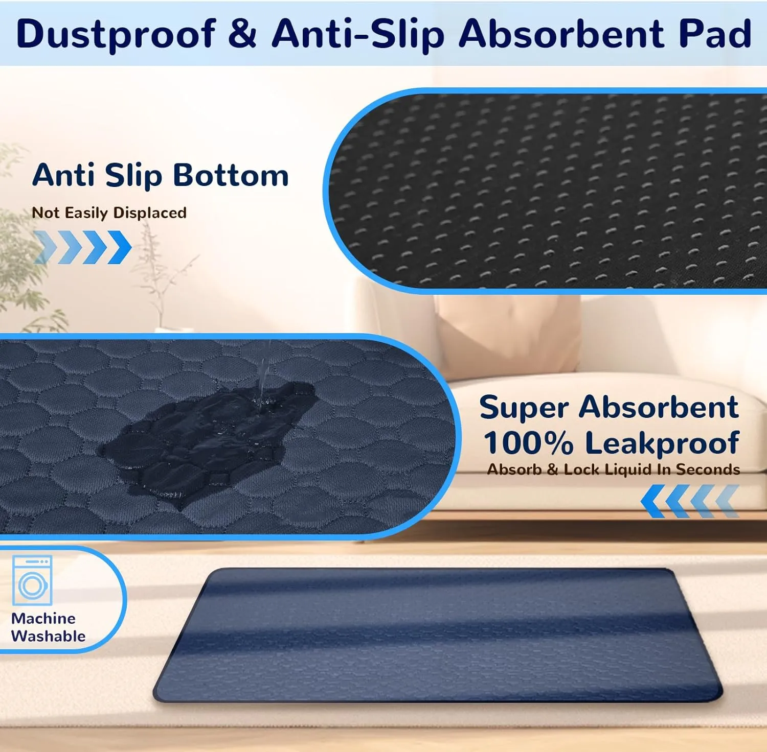 Dog Beds for Small with Memory Foam,Orthopedic for Puppy Bed,Waterproof Dog Couch Pet Bed with Removable Washable Cover Dust-Proof and Anti-Slip Pad,Blue