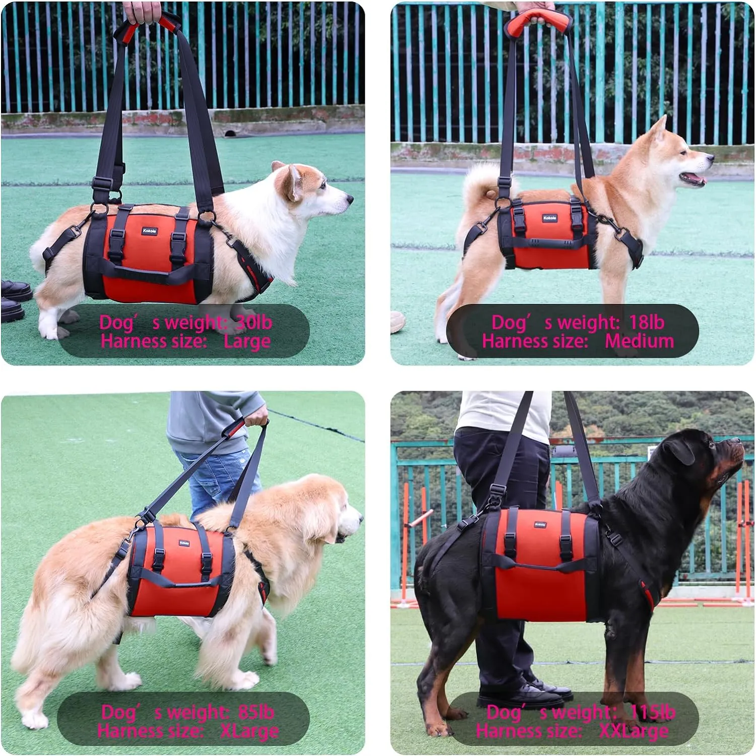 Dog Carry Sling, Emergency Backpack Pet Legs Support & Rehabilitation Dog Lift Harness for Large Dogs, Dog Carrier for Senior Dogs Joint Injuries, Arthritis, Up and Down Stairs (Red, XXL)