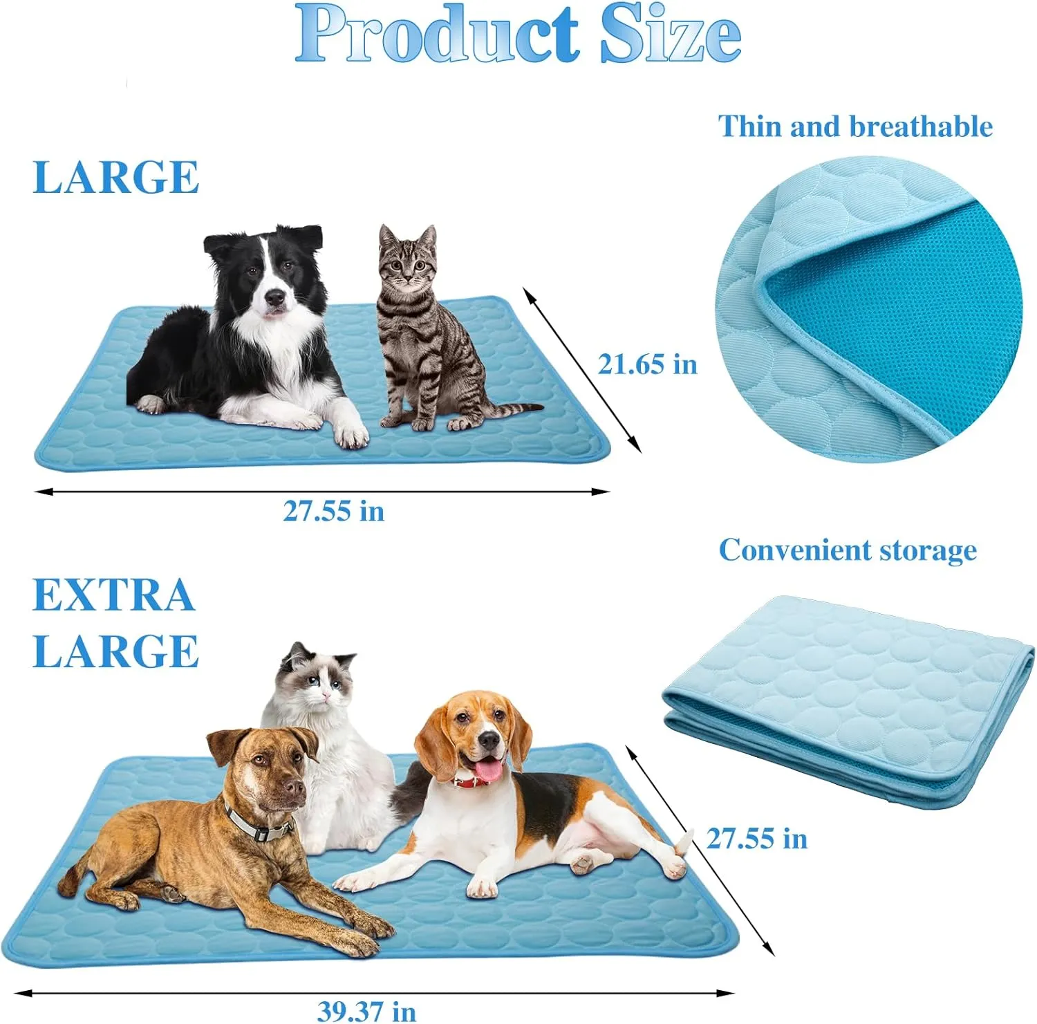 Dog Cooling Mat Cool & Comfortable,Pet Cooling Pad for Your Furry Friend, Cooling Mat Washable & Cool in Hot Summer, 27.55*39.37Inch, Blue