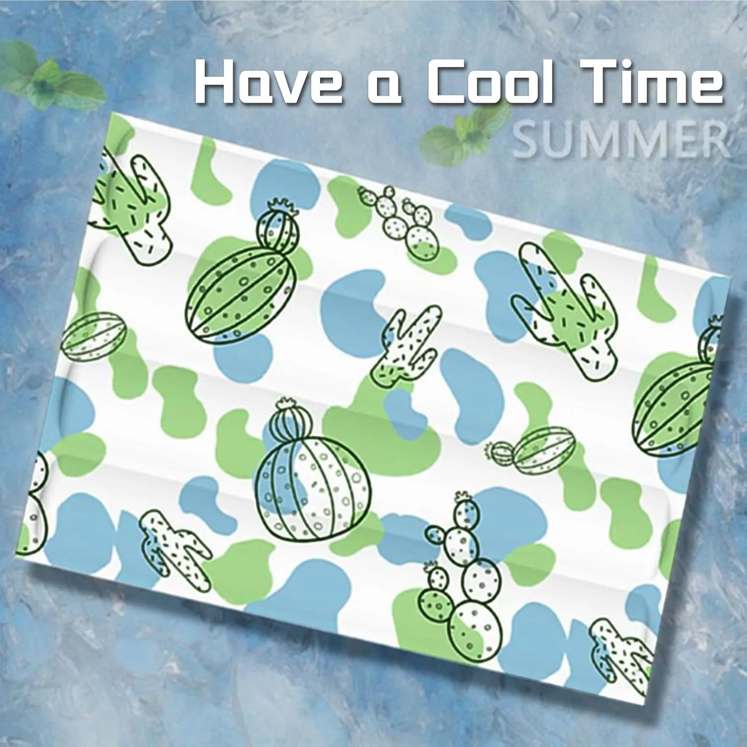 Dog Cooling Mat, Double Ice Gel Cooling Mat for Dogs with Cactus Patterns, Cooling Pad for Dog and Cats Washable, Durable (L-23.6'' x 17.7'')