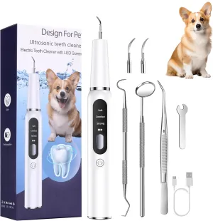 Dog Plaque Tartar Remover for Teeth - Electric Pet Toothbrush with 2 Replacement Cleaning Heads, Adjustable 3 Modes Dog Toothbrush Teeth Cleaning Kit for Pet Cat (White)