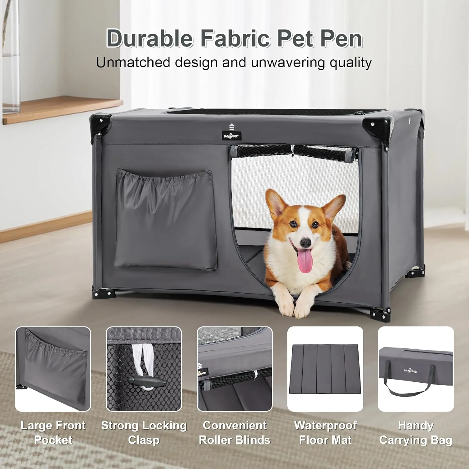 Dog Playpen, Oxford Fabric Dog Crate, Collapsible Portable Dog Crate for Dogs and Cats, Dog Pen with Carrying Bag, Cat Pet Playpen for Indoor, Outdoor, Travel Camping