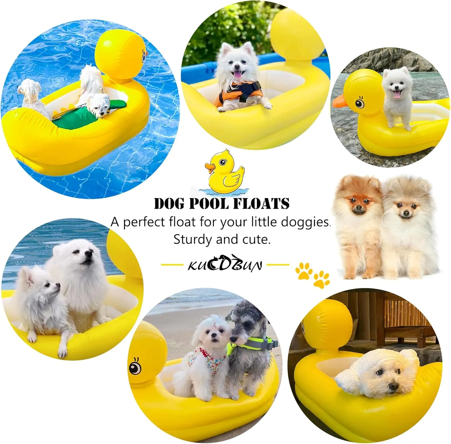 Dog Pool Floats Set, Dog Float Raft with Collapsible Dog Bowl, Non-Toxic Floating Dog Water Toys for Small Dog, Puppy and Doggies, Yellow Duck